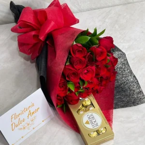 Ramillete en rosas con Ferrero Rocher